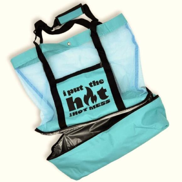 Blue mesh-beach  bag with bottom zipper cooler compartment NWOT OS - Picture 5 of 5